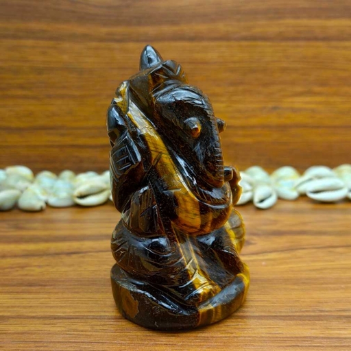 Authentic Tiger Eye Gemstone Lord Ganesh Carving For Birthday Gift